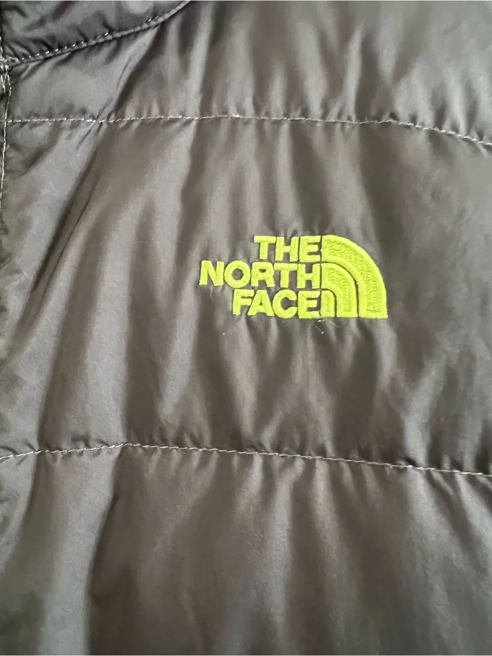 The North Face Black Puffer Jacket with Neon Green Trim boys 14-16